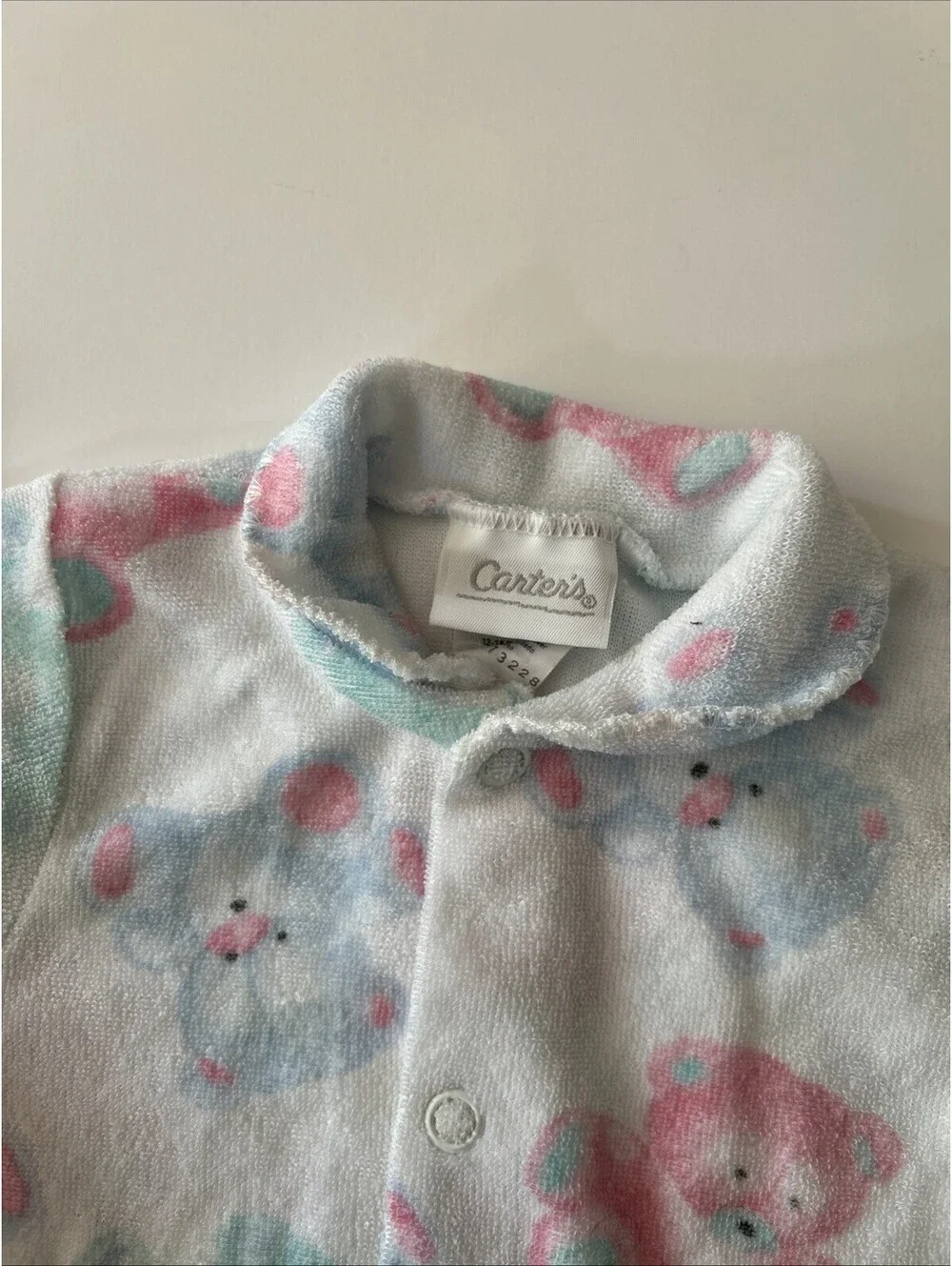 Carter's Terry Cloth Teddy Bear Baby Sleeper Pastel Size M 3-6 Mo Vintage 1990s